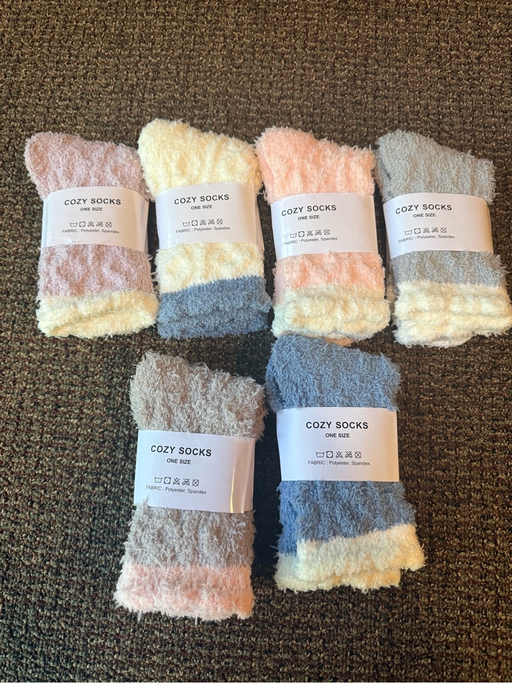 Plush Women's Fuzzy Socks - Assorted Pastel Pink, Cream, Blue, Gray
